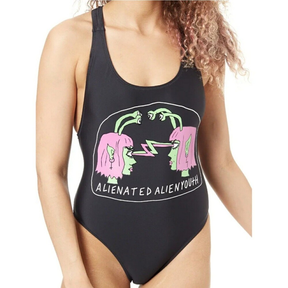 Volcom FRESH INK 1PC Women's 1 Piece Swimsuit Surfing Lg Excellent Condition #B1